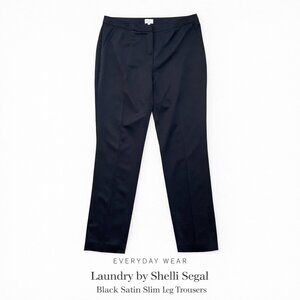 Laundry by Shelli Segal Black Satin Slim Leg Trousers Career Chic 8